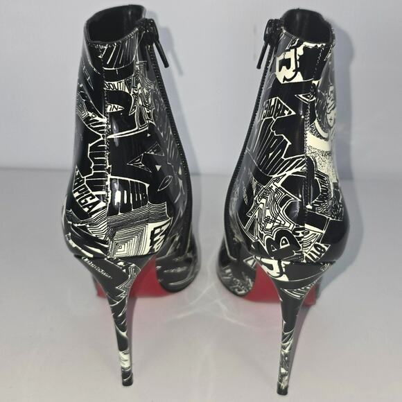 Christian Louboutin So Kate 100 Graffiti Patented Ankle Bootie Black White 35.5 - Picture 5 of 15